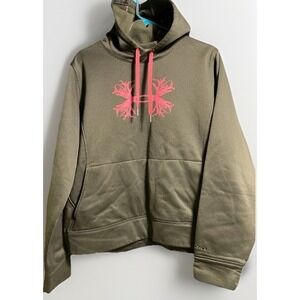 Under Armour Antler Hoodie Sweatshirt Women XL Marine OD Green Pink Graphic Logo